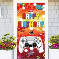Detailed game themed birthday door banner with red-orange gradient and game controller icon - 180x90cm / Red