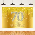 Sparkling gold 70th Happy Birthday banner with glitter diamonds for party backdrop - 70th Birthday