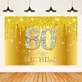 Golden 80th birthday backdrop with sparkling glitter and Happy Birthday text for party - 80th Birthday