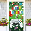 Video game theme Happy Birthday door banner featuring white controller and neon green patterns - 180x90cm / Green