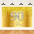Detail of 90th birthday backdrop with golden diamond glitter and Happy Birthday text - 90 Years Old