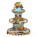 Dreistöckiger Baustellen-Cupcake-Ständer mit Bagger-Motiven für Kindergeburtstage - Baustellenfahrzeug-Thema (Mehrstufig)