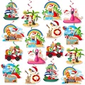 Decorazioni a spirale Natale a luglio con Babbo Natale in spiaggia e fenicottero - Set Di Carte Appese E Spirali