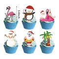 Decorazioni cupcake Natale tropicale con fenicottero e pinguino per feste a tema - Topper per Cupcake