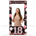 Rose gold 18th happy birthday photo booth backdrop with glitter balloons and crown design - 18 Years Old / 180x90cm
