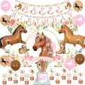 Verjaardagsfeest decoratieset met paardenthema inclusief banner en ballonnen - Paarden Set (Geïntegreerde Toppers)