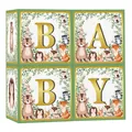 Golden BABY woodland animal party decoration boxes with green trim for baby showers - 29x29x29cm / Jungle Animal Theme (20230612-DW-Jungle Animal Box)