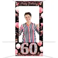 Rose gold 60th birthday photo frame banner with pink balloons and crown for party decor - 60 Years Old / 180x90cm