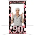 Marco de fotos 90 cumpleaños con globos brillantes oro rosa y decoraciones de fiesta - 90 años / 180x90cm