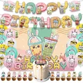 Boba Tea Geburtstagsparty-Set mit Banner, bunten Ballons und Hintergrundtuch-Deko - Banner Hintergrund Tortenaufsatz Und Ballons