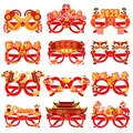 12-pack 2025 Year of the Snake paper glasses for Chinese New Year party decorations - Year Of The Snake Theme Mixed Styles Multi-Pack