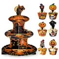 3-tier Halloween cupcake stand set with pumpkin and ghost patterned toppers and wrappers - Orange Halloween Cupcake Stand Set