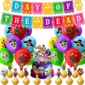 Set de decoración Día de los Muertos con pancartas de calaveras, globos y adornos tartas - Combo Pancarta Toppers Globos