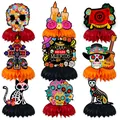 Set de 9 centros de mesa de panal Día de los Muertos con calaveras y altares decorativos - Juego De Decoración Nido Abeja Día De Muertos