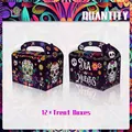 Set of 12 Day of the Dead candy treat boxes featuring colorful sugar skull designs - Day of the Dead Handheld Paper Box Set