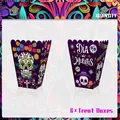 6er-Set Geschenkschachteln zum Tag der Toten mit bunten Totenkopf- und Blumenmustern - Tag der Toten Thema Stil