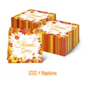 Pack de 100 servilletas de Acción de Gracias con motivos de calabazas y hojas de otoño - Tema de Acción de Gracias