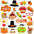 23-piece Thanksgiving photo booth props set with turkey, pumpkin and maple leaf designs - Turkey Pumpkin Hat Party Photo Booth Props