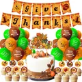 Kit decorazioni Thanksgiving con striscioni Give Thanks, palloncini e cake topper - Set da Quattro Pezzi del Ringraziamento