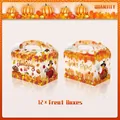 12er-Set Thanksgiving-Snackboxen mit Griffen und herbstlichen Truthahn-Kürbis-Motiven - Tragbare Papierbox