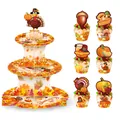 Soporte para cupcakes de tres niveles con adornos de pavo y calabaza para fiesta - Juego de Adornos y Bordes para Soporte de Pasteles de Acción de Gracias
