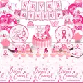 Breast Cancer Awareness Month party kit with Pink Ribbon banners, balloons and tableware - Large Combo Style