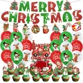 Kit décoration Noël avec bannière Merry Christmas, ballons et garnitures de gâteau - Thème de Noël Rouge Et Vert