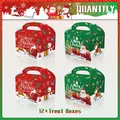 Pack de 12 cajas navideñas para dulces con diseños de Papá Noel y prácticas asas - Estilo de Caja de Papel con Asa