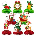 Christmas honeycomb table centerpieces set with Santa, reindeer, and festive icons - Christmas Theme Honeycomb Centerpiece Style
