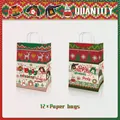 Set of 12 Christmas ugly sweater party paper gift bags with handles and festive deer patterns - Ugly Sweater Style