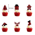 Adornos navideños para cupcakes con patrón de cuadros rojos y negros de 3,5 pulgadas - Adornos Pequeños Integrados