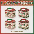 Set of 12 Ugly Sweater Christmas gift boxes with festive reindeer and snowman prints - Ugly Sweater Theme Handheld Paper Box Set