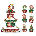 3-tier Christmas cardboard cupcake stand with matching wrappers and toppers for party decor - Red And Green Christmas Style