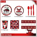 Vaisselle jetable de Noël avec motif à carreaux rouges et noirs, assiettes et serviettes - Style De Noël À Carreaux Rouges Et Noirs