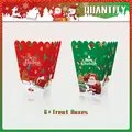 Set of 6 Christmas treat boxes featuring snowman and reindeer designs for parties - Red Green Classic Christmas Style
