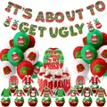 Christmas Ugly Sweater party decoration set with banner, balloons and cake toppers - Banner Large Topper Small Toppers Balloons Combo