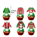 Set of 6 ugly Christmas sweater cupcake toppers with snowman and tree patterns - Small Cake Toppers