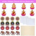 24-piece Diwali theme table centerpieces with Ganesha, Lakshmi and Mandala cutout shapes - Indian Festival Theme Vase Flag Style
