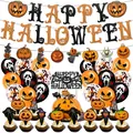 Halloween Party Deko Set mit Kürbis Banner, Ballons und Cake Topper in Orange und Schwarz Design - Halloween Kürbis 5-Teiliges Set