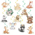 Spirali per feste a tema animali della giungla con 11 decorazioni ad acquerello per bimbi - Cartellini appesi di animali della giungla e spirali (oro e verde)