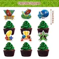 Topper per cupcake Super Bowl con disegni di casco, trofeo e pali della porta - Topper per Cupcake Piccoli