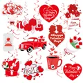 Valentine's Day hanging swirl decorations with red hearts and rose card pendants - Valentine Cards And Red Swirls