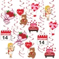 Valentine's Day hanging swirl decorations with teddy bears roses and hearts for party decor - Set of Cards and Swirls