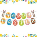 Happy Easter banner with colorful egg cards and cute bunny decorations for party events - Rabbit Egg Happy Easter Style