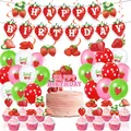 Set fiesta cumpleaños fresa con banner Happy Birthday y adornos para tarta Sweet One y globos - Gran Paquete de Fresa