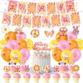 Retro groovy hippie birthday party set with banner balloons and cake toppers - Two Groovy Set