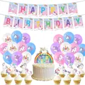 Unicorn theme party set with Happy Birthday banner, colorful balloons and cake toppers - Unicorn Four-Piece Set