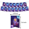 Space theme Happy Birthday banner with rocket design and galaxy stars background - Space Theme Birthday Banner