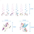 Unicorn party hanging swirl decorations with colorful cartoon paper cutouts and PVC spirals - Hanging Swirls Set Pink and Blue