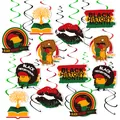 Black History Month party swirl decorations with fist, Africa map, and book icons - Pendants And Swirls Set